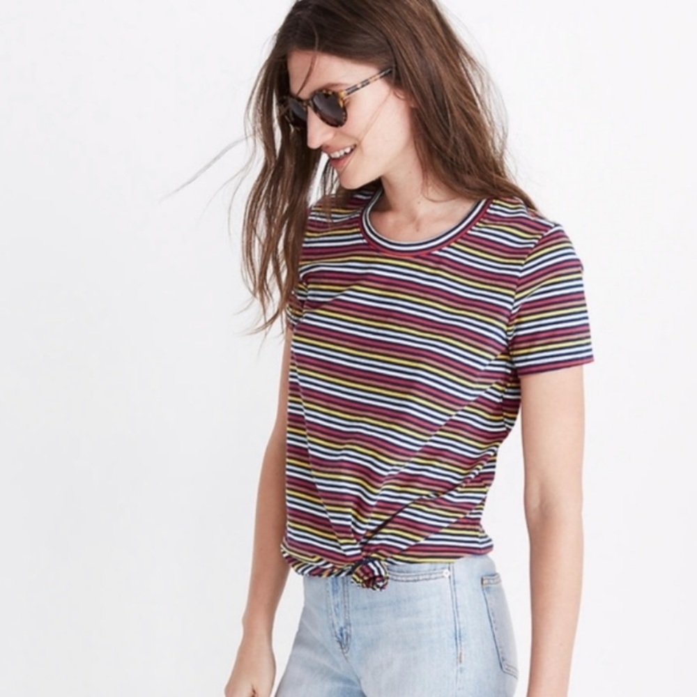 Madewell Knot-Front Tee in Rainbow Stripe